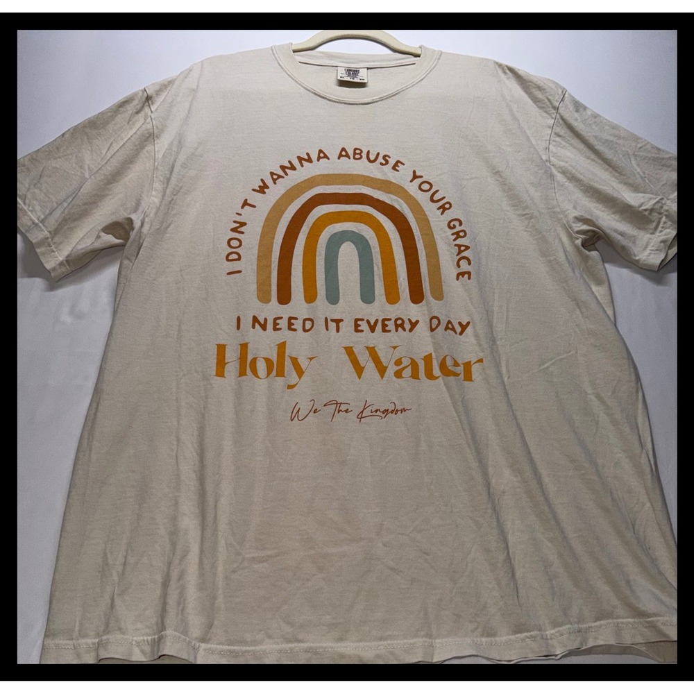 Comfort Colors We The Kingdom T-Shirt‎ Women XL Ivory Rainbow Holy Water Graphic